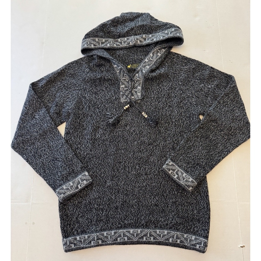 Tejidos Parillo Gray Alpaca Hooded Pullover Sweater Fitted Soft Size Small